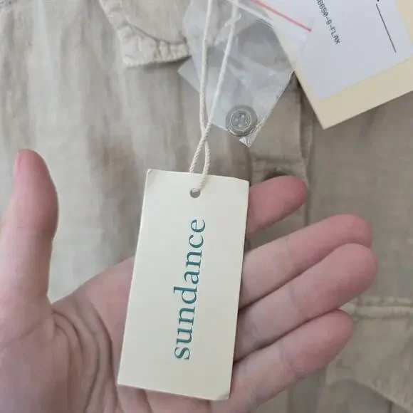 Sundance‎ Tan 100% Linen Safari Outdoor Button Up Harper Mini Shirt Dress Size S - Picture 6 of 9